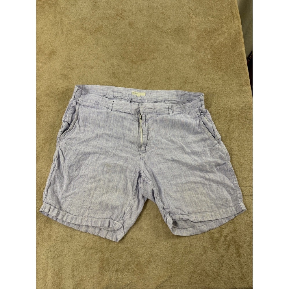 Onia Linen Shorts Men's 38 stripe white purple 9" Summer Beach Outdoors Hiking